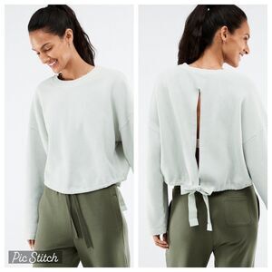 Fabletics Anna Tie-Back Sweatshirt Waffle Knit Open Back Mint Teal Oversized XXS